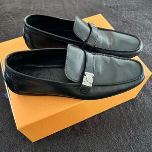 Louis Vuitton Men's Black Leather Loafers Size 10.5 Slip-On Casual Shoes